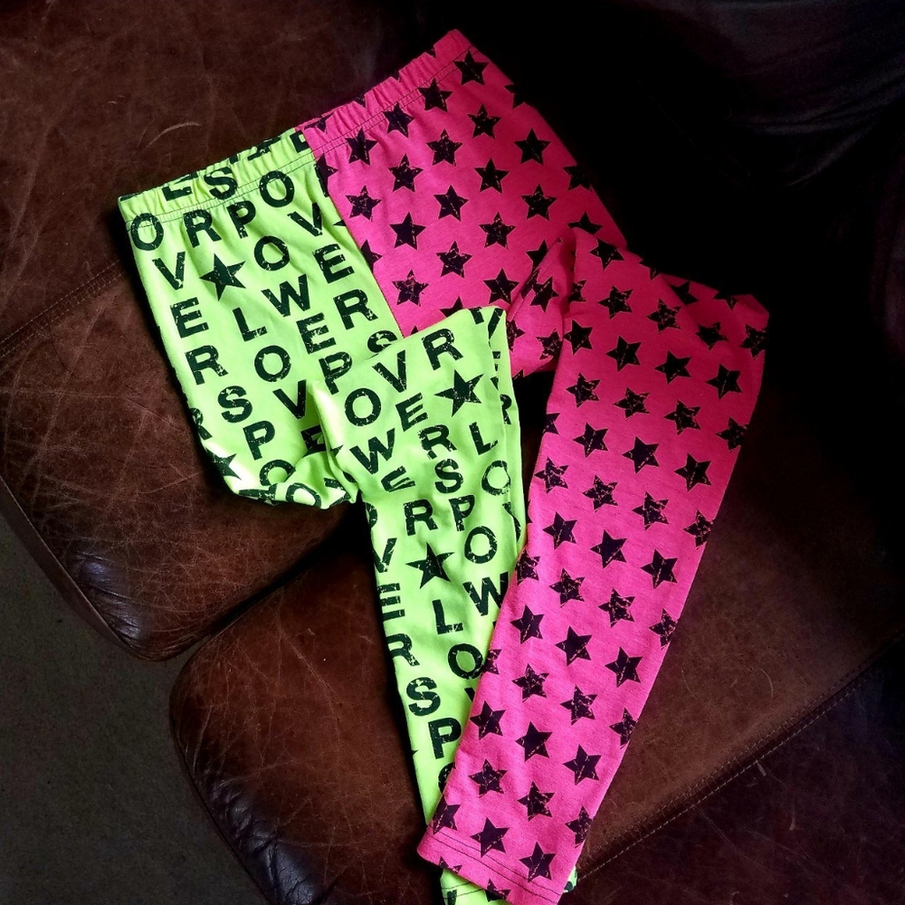 Neon Green Yellow Limon Hot Pink Star Leggings